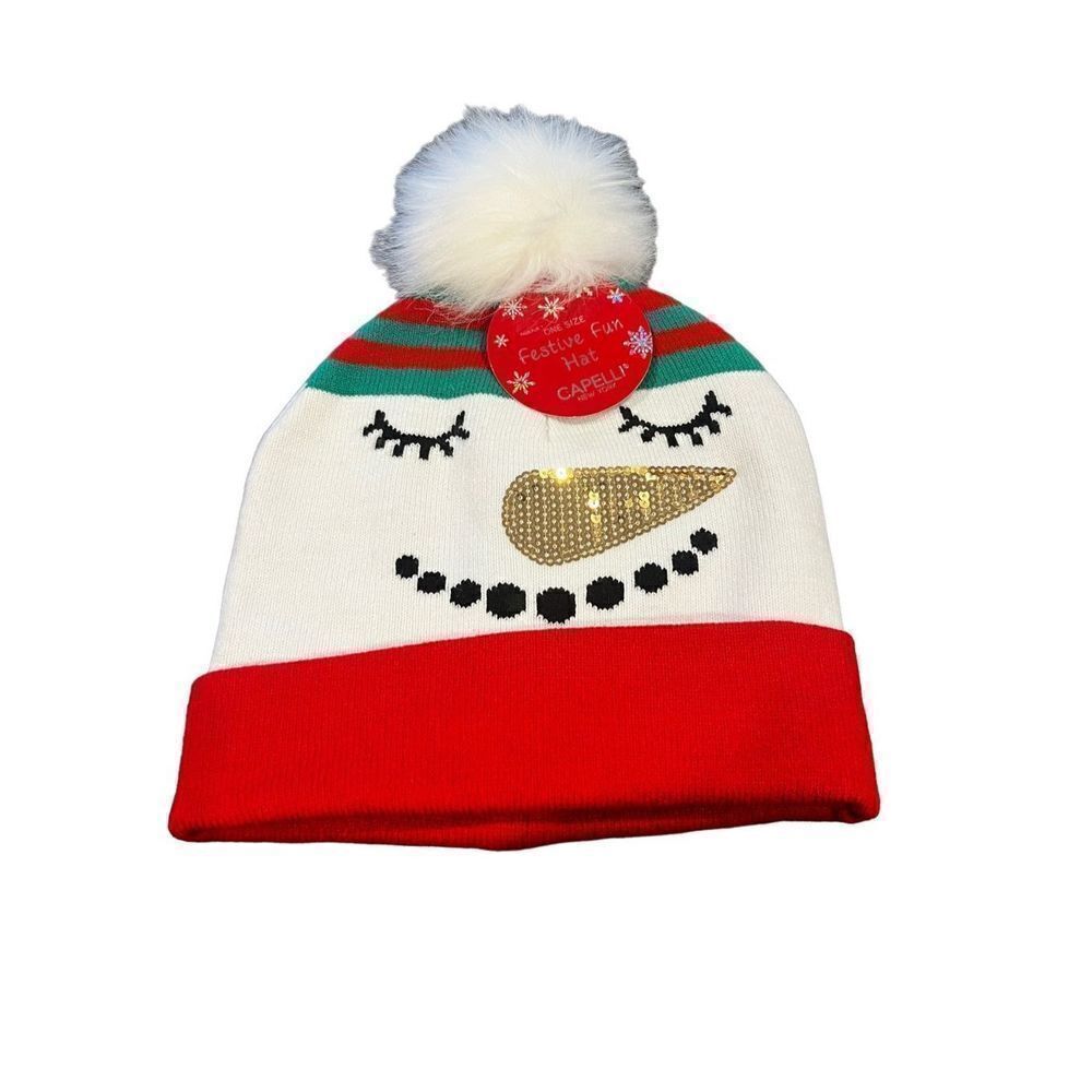 Christmas snowman  Knit Hat with Pom